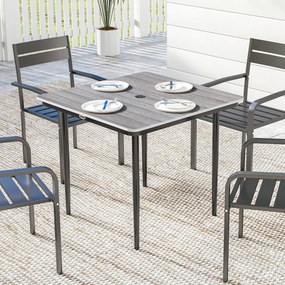 Mesa de jardim retangular para 4 pessoas 85 x 85 x 72,5 cm,, mesa de jantar de exterior com orifício para guarda-sol, cinzenta