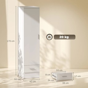 Roupeiro Moderno para Quarto com Barra de Pendurar Gaveta e Prateleira Superior 40x52x170 cm Branco