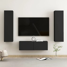 vidaXL 3 pcs conjunto de móveis de TV contraplacado preto