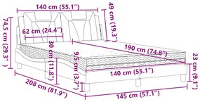 Cama com colchão 140x190 cm couro artificial castanho