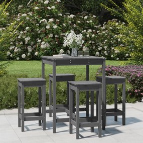 vidaXL 5 pcs conjunto de bar para jardim pinho maciço cinzento