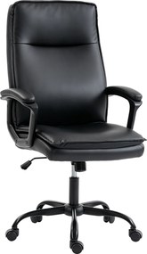 Cadeira de escritório ergonómica, cadeira de escritório em PU, altura ajustável, função de balanço, giratória a 360°, preta