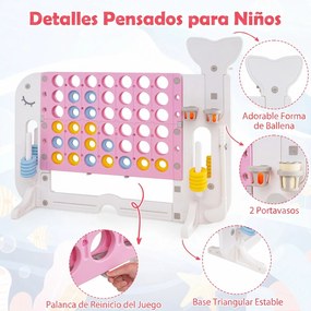 Jogo 4 em Linha Multifunções, 140 x 47 x 108 cm, Altura Regulável, Cor-de-rosa