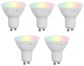 Conjunto de 5 lâmpadas LED inteligentes GU10 50mm reguláveis Opal RGBW 4.7W 400 lm 2700-6500K Zigbee