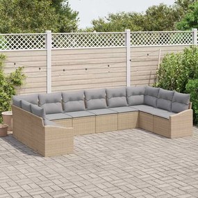 Sofá de Jardim de 10 Peças com Almofadas Beges em Rattan Sintético