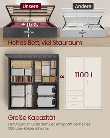 Estrutura de cama 180 x 200 cm com estrado (COLCHÃO NÃO INCLUIDO) com espaço de arrumação sob a cama e cabeceira em cinza ardósia