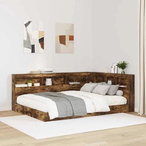 vidaXL Cama estante Carvalho fumado 160 x 200 cm Madeira processada