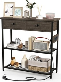 Mesa consola com estação de carregamento Gavetas Estantes Tomadas de corrente e 2 Portas USB 81 x 30 x 81 x 81 cm Cinzento