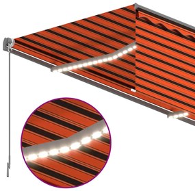Toldo autom. LED e sensor de vento 4,5x3 m laranja e castanho