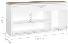 Banco sapateira + almofadão contr. 104x30x49cm branco brilhante