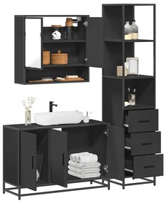 vidaXL 3 pcs conjunto móveis casa de banho derivados de madeira preto