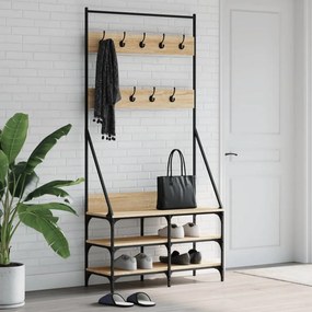 vidaXL Bengaleiro c/ arrumação calçado 90x34x184 cm carvalho sonoma