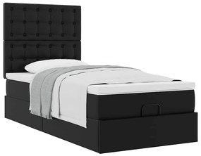 Cama otomana com colchão 90x200 cm couro artificial preto