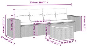 5 pcs conjunto sofás de jardim com almofadões vime PE preto