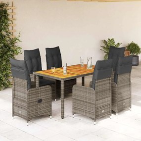 vidaXL 7 pcs conjunto bistrô de jardim c/ almofadões vime PE cinza