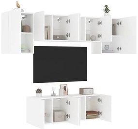 6 pcs móveis de parede p/ TV derivados de madeira branco