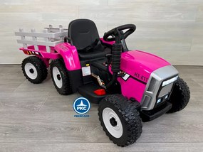 Trator Eléctrico para Crianças Peketrac 5100 12V Com reboque e rodas de Borracha Rosa