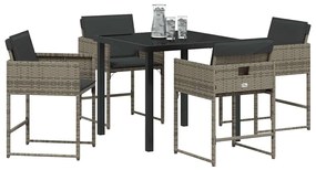 Conjunto de Jantar de Jardim de 5 Peças com Almofadas Cinza em Rattan