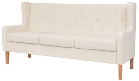 vidaXL Sofá de 3 lugares tecido branco nata