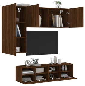 vidaXL 5pcs móveis de parede p/ TV derivados madeira carvalho castanho