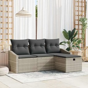vidaXL Conjunto de Sofá de Jardim de 4 Peças com Almofadas Cinza Claro de Rattan Poliéster