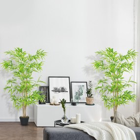Conjunto de 2 bambus artificiais - Altura 1,5 m 644 folhas densas e realistas - Vaso incluído Preto com líquen verde