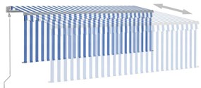 Toldo automático c/ estore/LED/sensor vento 4,5x3 m azul/branco