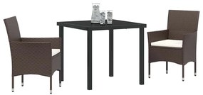 Conjunto de Jantar para Jardim de 3 Peças em Rattan Sintético Castanho