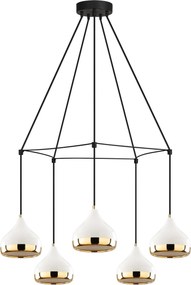 Candeeiro de Teto Yildo – Branco, Preto e Dourado – Diâmetro 68 cm, Al