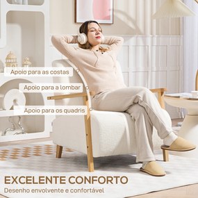 Poltrona Nórdica Poltrona Sala de Estar Estofada em Borrego com Apoio para os Braços de Madeira  74,5x76x78 cm Creme