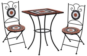 vidaXL 3pcs conjunto bistro mosaico azulejos cerâmica terracota/branco