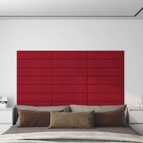 Painel parede 12 pcs 60x15 cm veludo 1,08 m² cor vermelho tinto