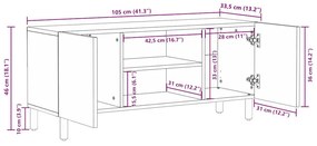 Móvel de TV 105x33,5x46cm madeira mangueira áspera maciça preto