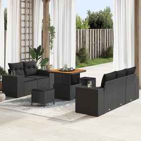 Conjunto de Sofás de Jardim com Almofadas vidaXL 8 Peças Preto Poli Ra