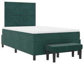 Cama Box Spring com Colchão &amp; Banco Verde Escuro 120x200 cm Veludo