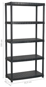 Unidade com 5 prateleiras 91,5x45,7x185 cm plástico preto