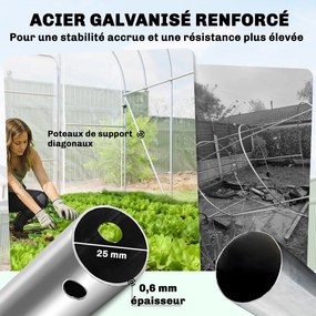 Estufa em túnel para jardim 296 (L) x 391 (P) x 267 (A) cm, 12 m², película PO antigotejamento, aço galvanizado de 25 mm, estrutura reforçada, 2 porta