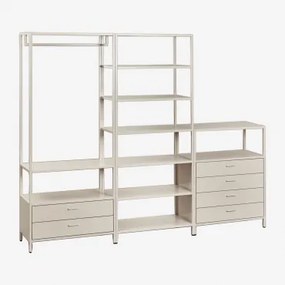 Guarda-roupa Modular Aberto Janine De 3 Peças Com Gavetas De Aço Tapioca Bege - Sklum