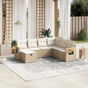 vidaXL 7 pcs conjunto de sofás p/ jardim com almofadões vime PE bege