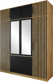 Roupeiro Enolevo 108, Preto, Carvalho wotan, 200x196x58cm, Portas para roupeiro: Com dobradiças