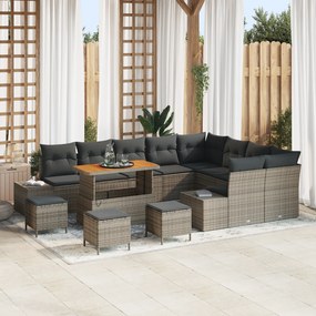 Conjunto de Sofá de Jardim vidaXL com 13 Peças com Almofadas Cinza Vime Poliéster Acácia