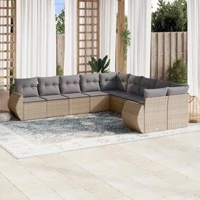 vidaXL 10 pcs conjunto de sofás p/ jardim com almofadões vime PE bege