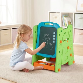 Cavalete Infantil 3 em 1 com Quadro de Dupla Face, 43 x 38,5 x 55,5 cm, Altura Regulável, Verde