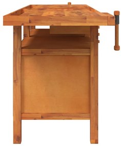 Bancada de trabalho + gavetas/tornos 192x62x83 cm acácia maciça
