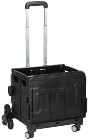 Carrinho de Armazenamento Dobrável Carrinho de Compras com 2 Rodas para Subir Escadas Capacidade 35L 48x43x95 cm Preto