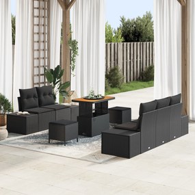 Conjunto de Sofá de Jardim vidaXL de 8 Peças com Almofadas Preto Ratta