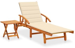 vidaXL Espreguiçadeira de jardim com mesa e almofadão acácia maciça