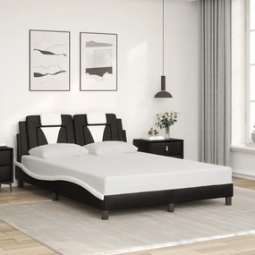 Estrutura cama c/ luzes LED 140x200cm couro artif. preto/branco