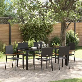 Conjunto de Jantar vidaXL de 7 Peças Preto Poliratan