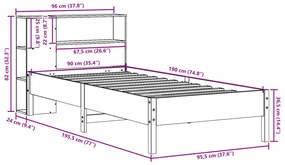 Cama com estante sem colchão 90x190 cm pinho maciço